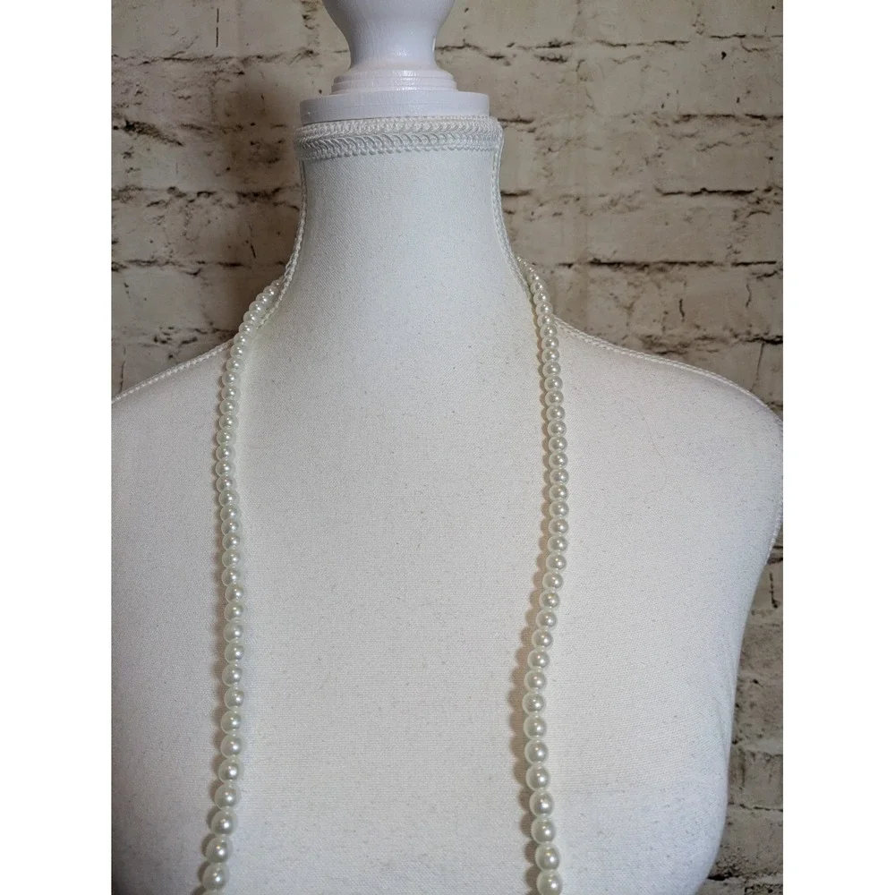 Extra Long Faux Pearl Necklace In Bright White Beads 36